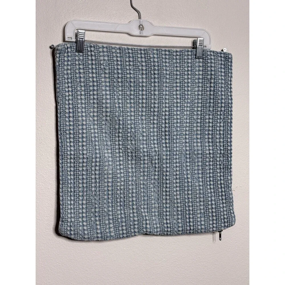 Pottery Barn Pillow Cover Honeycomb Blue Waffle Texture 18” Square Cotton